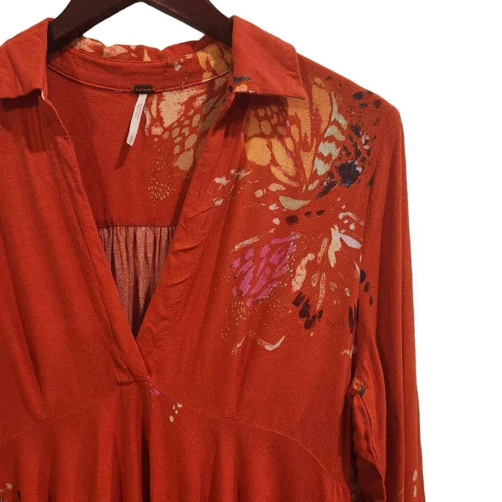 Free People Field Of Butterflies Tunic Top Floral Orange Medium